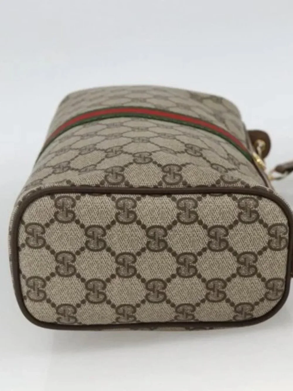 GUCCI GG Supreme Web Sherry Line Bag PVC Beige Gold 378 02 017 Auth BAZ162